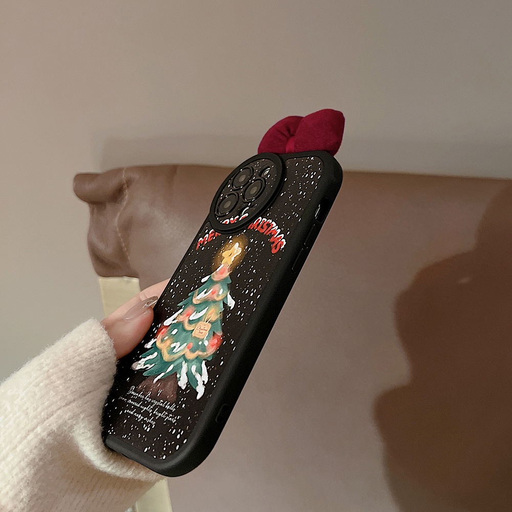 Ins Casing Silikon Motif Pohon Natal Aksen Pita Untuk Iphone 14 11 12 13 PRO MAX