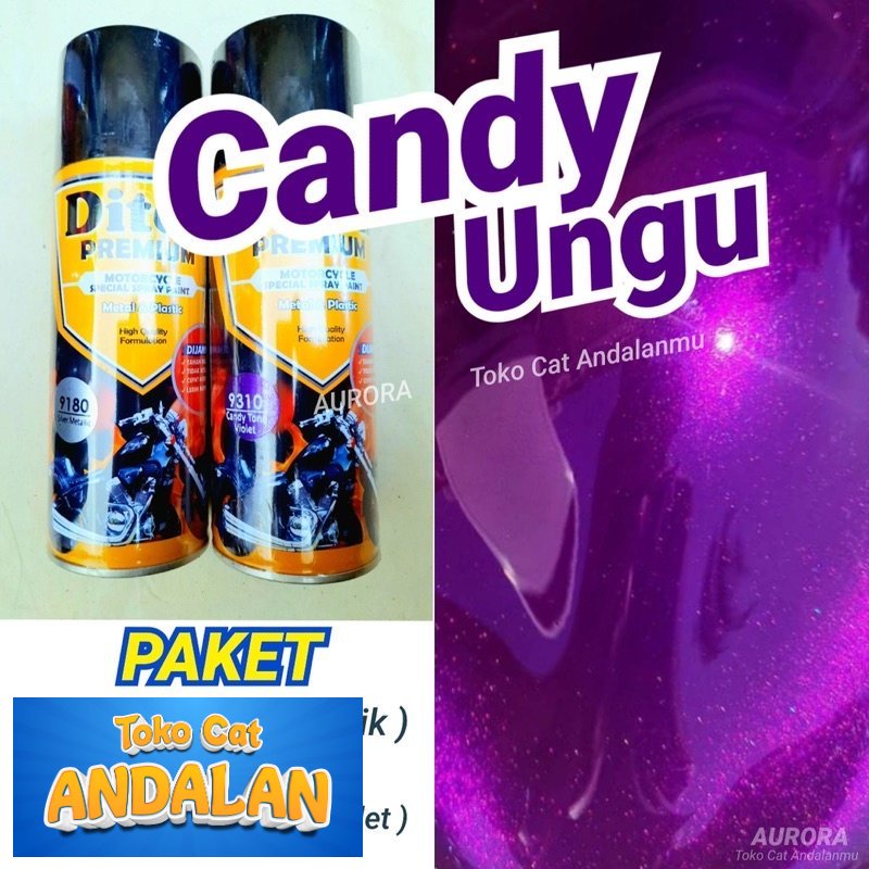 

PAKET Diton Premium Candy Tone Violet 9310 Ungu Candytone + Silver Metallic 9180 Cat Pilok Pilox Pylox Semprot 400ml