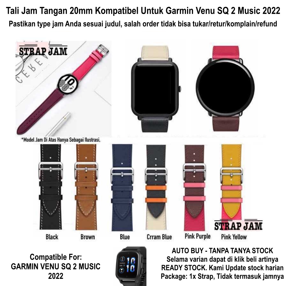 Fashion 20mm Leather Strap Garmin Venu SQ 2 Music 2022 - Tali Jam Tangan Kulit