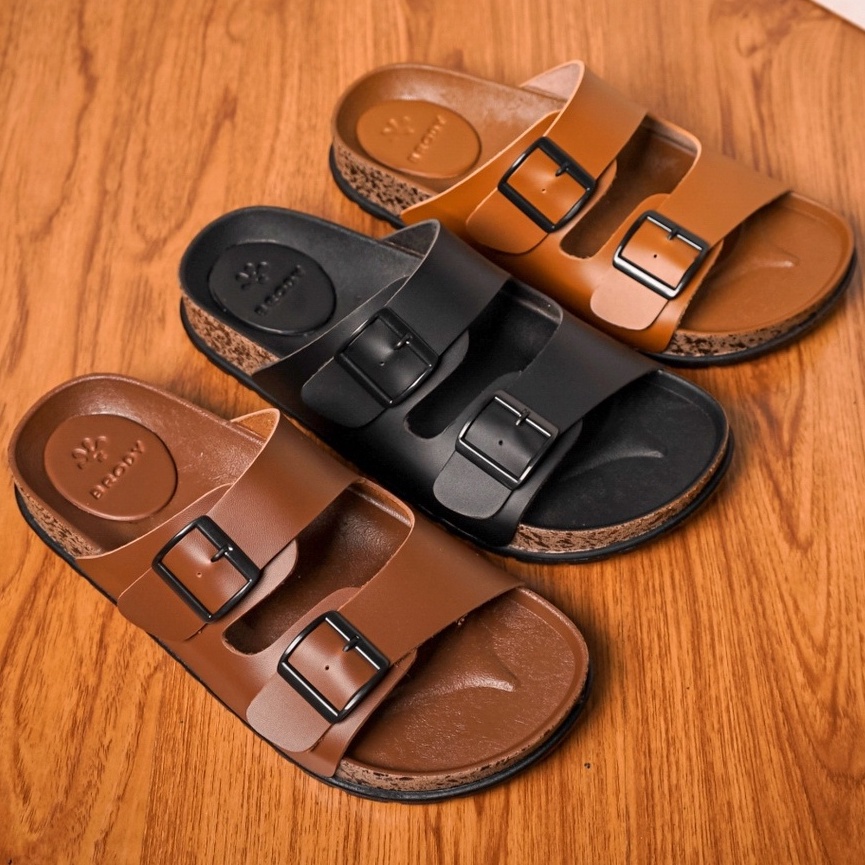 SARASARA YUK - Sandal Pria Slop Casual Model Puyuh Birken BRODY BRAVO ALL COLOR Sendal Laki laki Selop Gesper dua 2 Kasual Kulit Rumahan Size 38 39 40 41 42 43 Ori Original Cowok Warna Hitam Black Brown Cokelat Mocca Terbaru Premium Mall Official Store