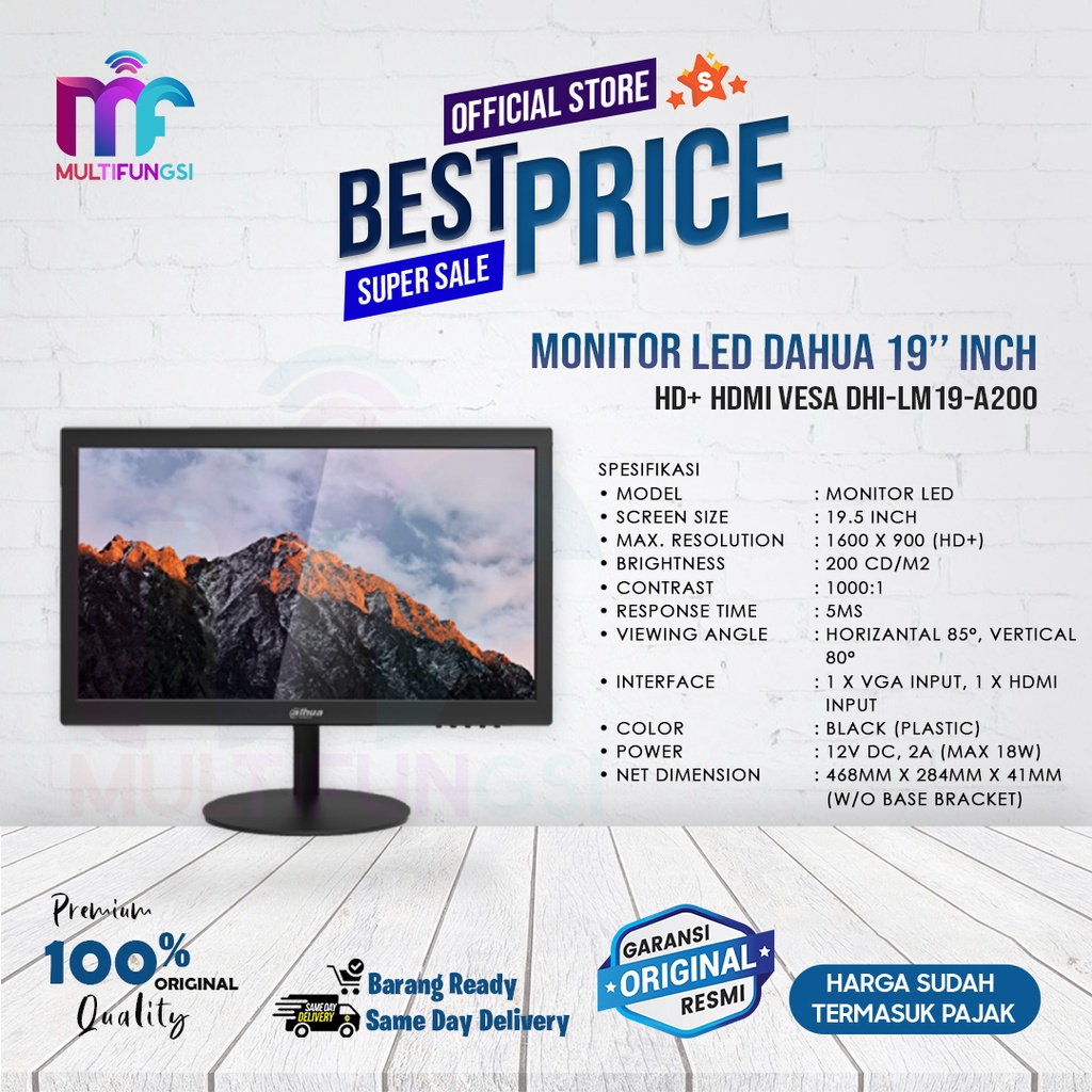 Monitor LED Dahua 19’’ Inch HD+ HDMI VESA DHI-LM19-A200 Garansi Resmi