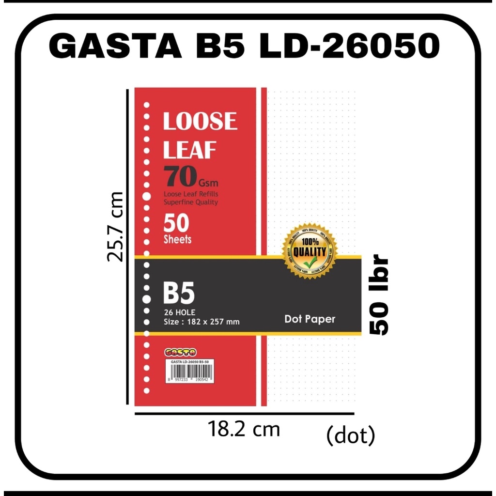 

isi looseleaf binder gasta b5 dot titik 50 lembar 70 gsm putih 26 lubang
