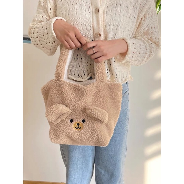 [LITTLE DAISY] YOONA TOTE BAG (1 TAS 2 WARNA) / TAS BULU WANITA FASHION IMPORT / KOREAN FUR TOTE BAG / SHOULDER BAG / TAS BULU HALUS KULIAH SEKOLAH