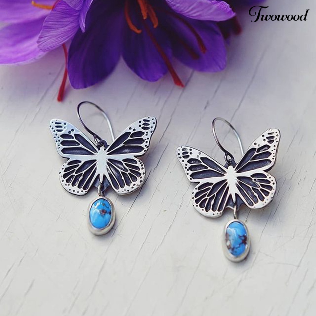 1 Pasang Anting Juntai Liontin Kupu-Kupu Geometris Turquoise Buatan Gaya Vintage Boho Untuk Wanita