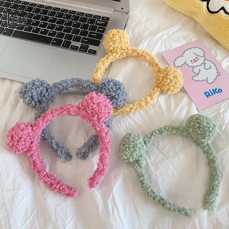 COD❤️Bando Karakter Telinga Beruang Bear Lucu Headband Bandan Korea Bulu Kartun Mewah Band Wanita Kecil yang Cuci Wajah Domba Wol Semua Cocok dengan Pita Rambut-A.one