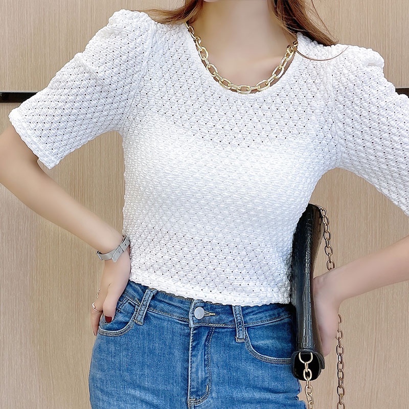 【Blossom】Sleeve Tops Crewneck Shirt Soft Lightweight Knit Blouse 7159