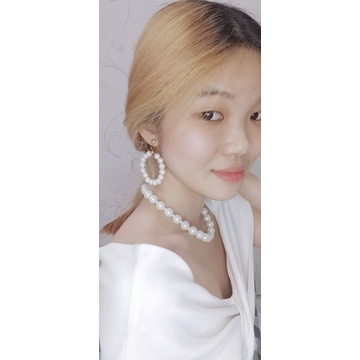 Veronica Pearl Hoops Stud Earrings Circle Anting Lingkaran Mutiara Tusuk Bulat Korean Style Gaya Korea