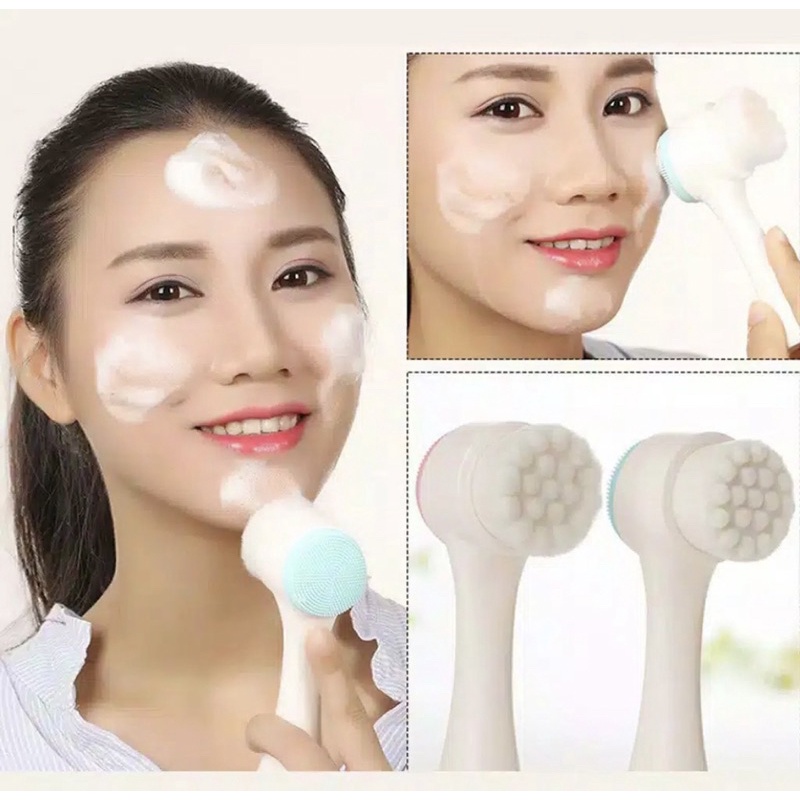 NICESO Face Cleansing Brush  Alat Cuci Muka 2in1 Bulu Lembut Halus Silikon