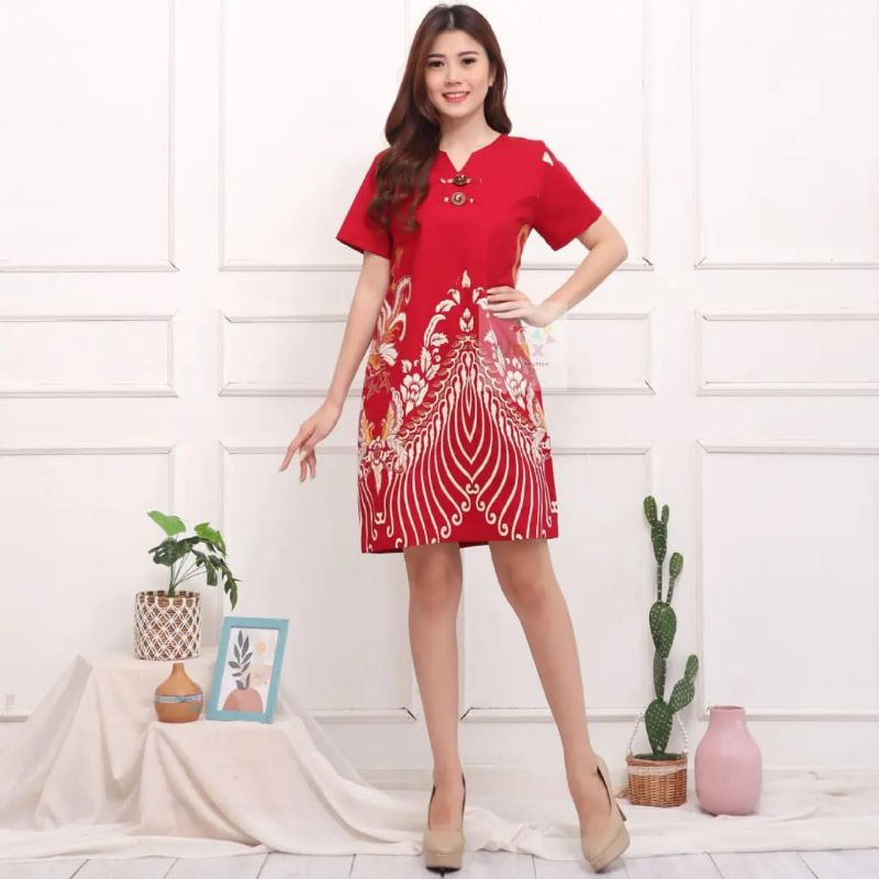 DRESS CHEONGSAM BATIK WANITA SIZE XL - BAHAN STRETCH