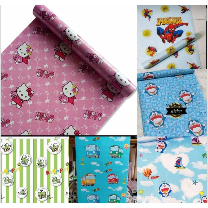 WALLPAPER STIKER KARAKTER/MOTIF ANAK/WALLPAPER STIKER 45cm x 8meter. MOTIF KARTUN