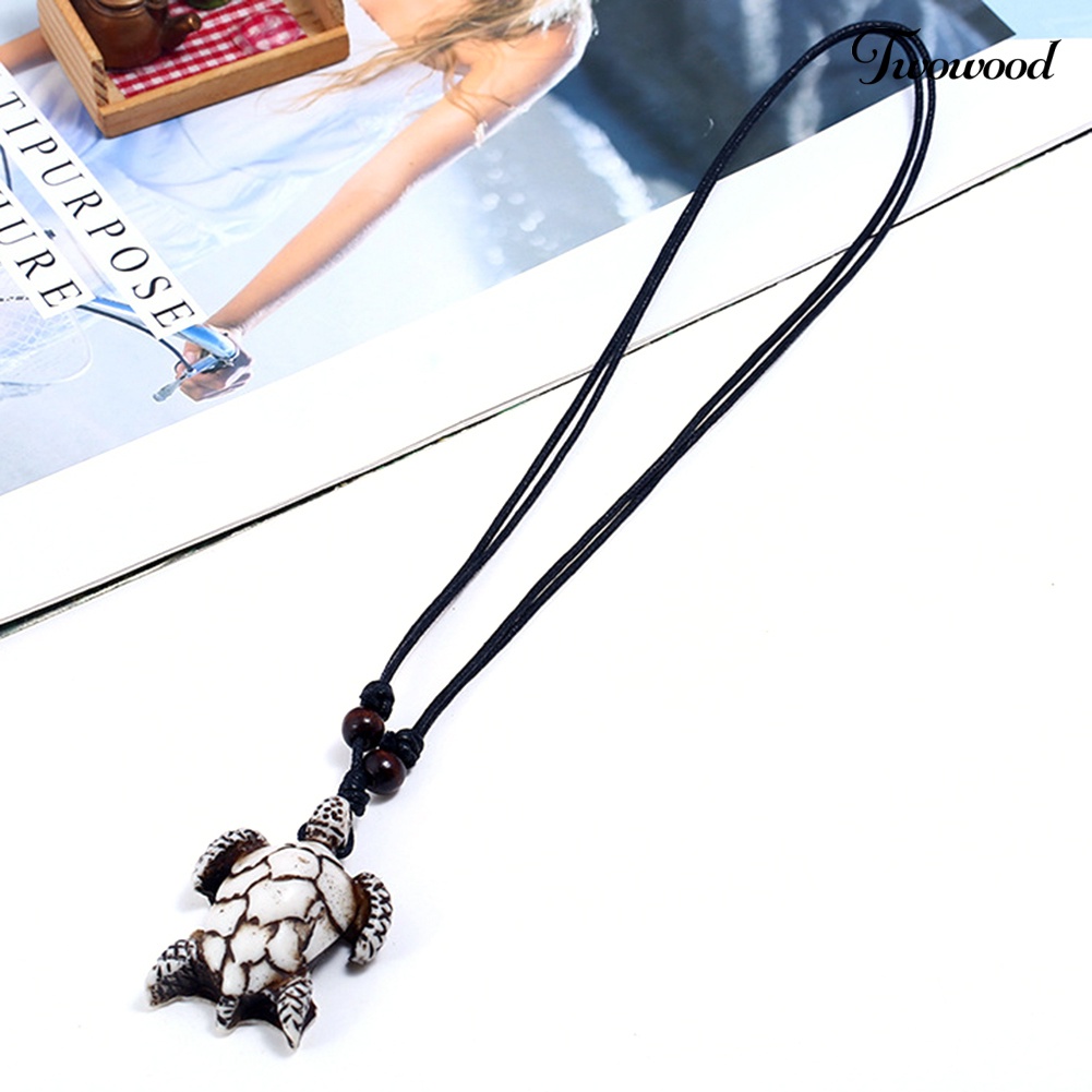 Kalung Tali Rantai Liontin Kura-Kura Bahan Resin Gaya Vintage Adjustable Untuk Pria