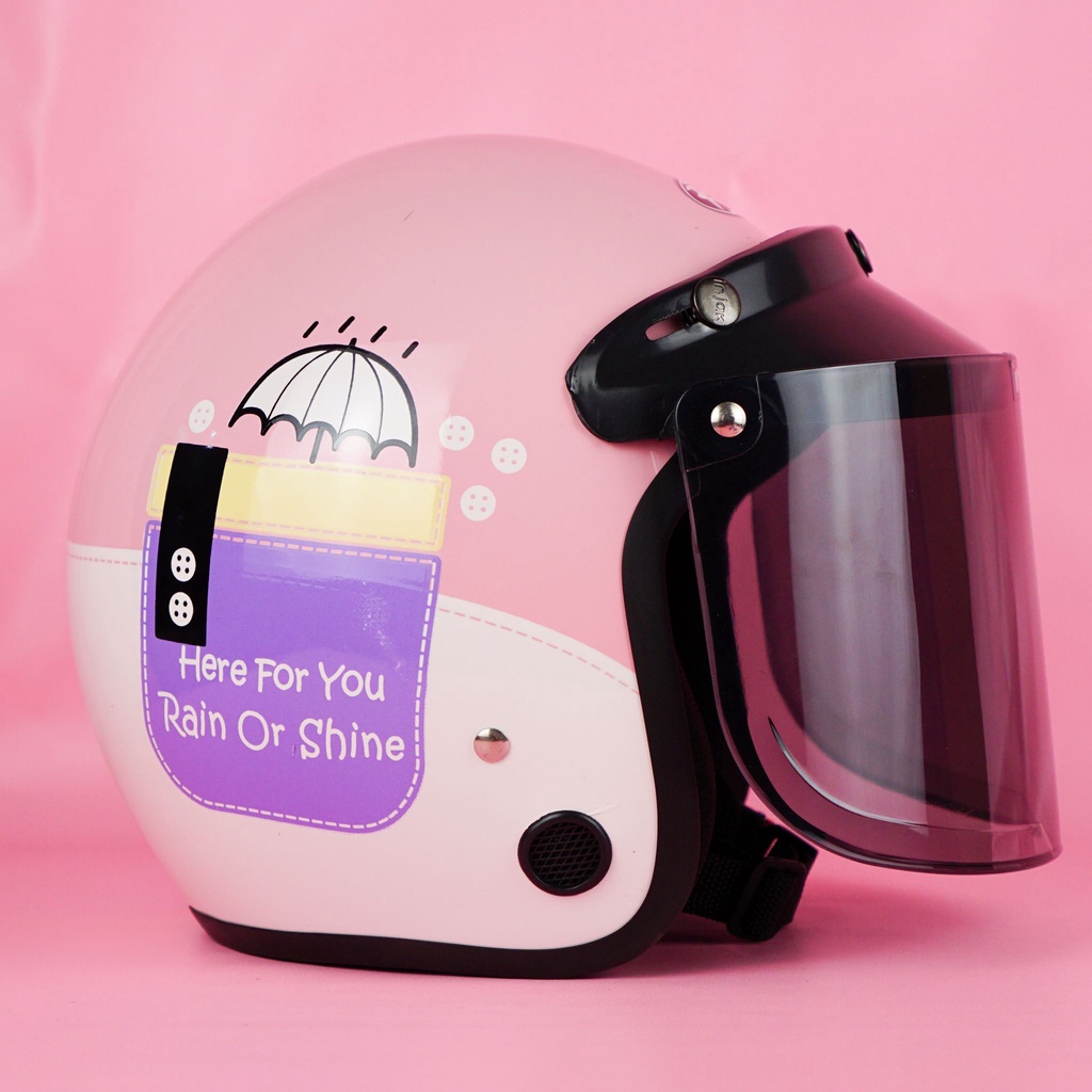 Helm Bogo Wanita Dewasa SNI Pistota PINK kaca Datar Hitam PREMIUM COD