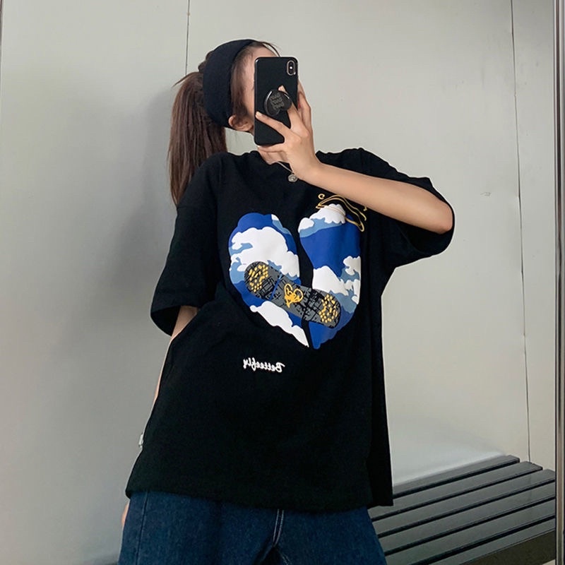 AMBER Kaos Atasan Wanita Lengan Pendek Oversize Printed T-shirt Baju Wanita Kekinian Korean Style