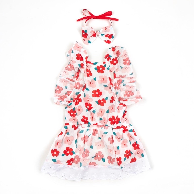 Dambi flowery dress with head band ribbon