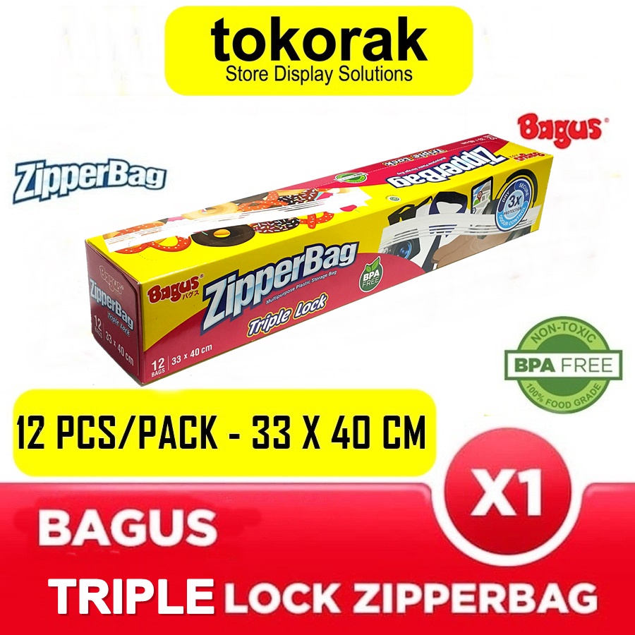 BAGUS ZIPPERBAG TRIPLE LOCK 12'S 33 X 40 CM ZIPLOCK ZIPPER BAG