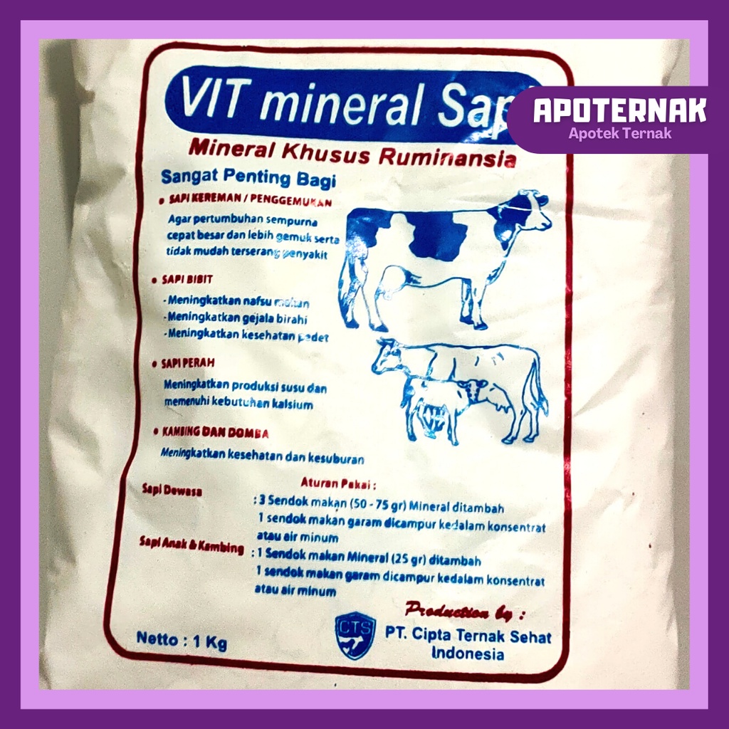PREMIX VITAMIN MINERAL SAPI DAN DOMBA MURAH 1 KG utk PENGGEMUKAN PERAH DAN BREEDING | Premix Mineral Khusus Sapi Penggemukan, Sapi Bibit, Sapi Perah, Kambing, dan Domba