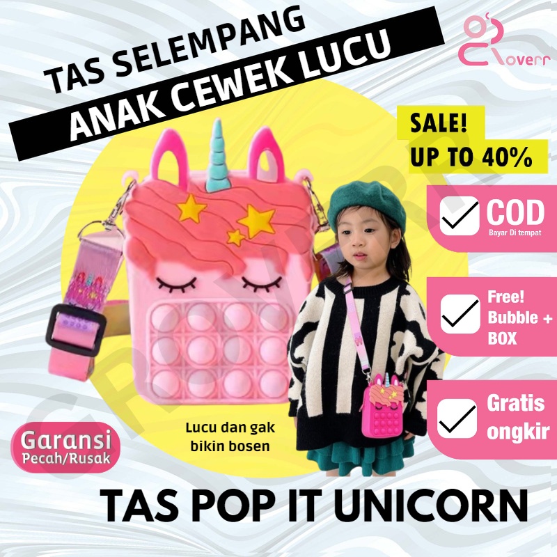 Tas Selempang Sling Bag Anak Silikon Silicon Jelly Motif Unicorn Pony Kawai Tas Popit Pop It Fidget Push Toy Kids and Adult Stress Relief Tas Penghilang Stress Tas Koin Viral Fashion Anak Perempuan Murah