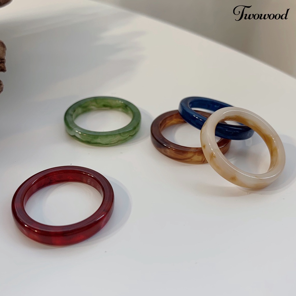 2pcs Cincin Jari Bahan Resin Warna-Warni Gaya Retro