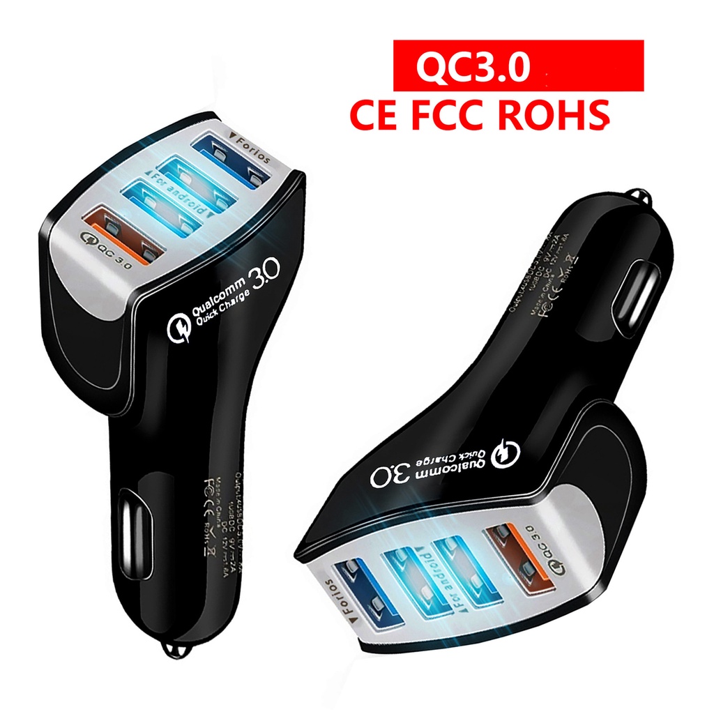 Charger Mobil 4 port USB QC 3.0 7A 30W Fast Charging Untuk Android