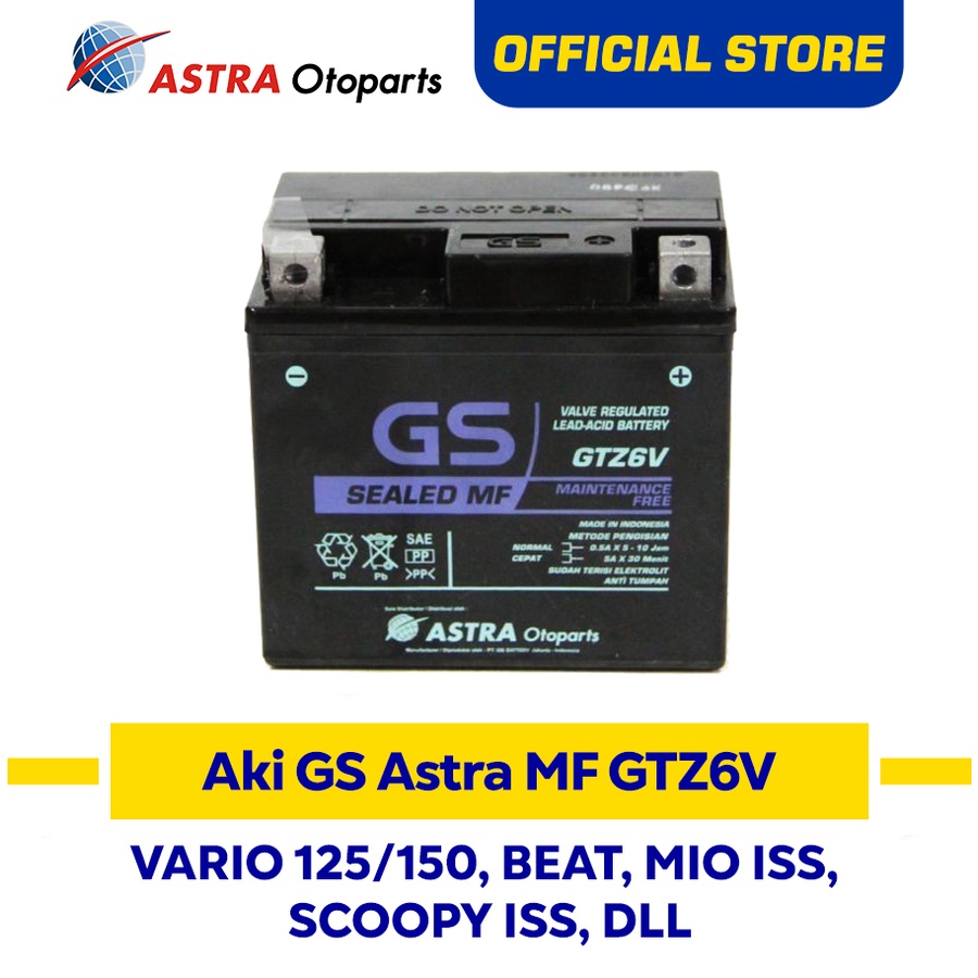 Aki Motor GS ASTRA Maintenance Free Kering GTZ-6V GTZ6V Vario 125 Vario 150 PCX Mio SSS Beat Esp ISS Vario 110 Esp ISS GSMF-GTZ-6V