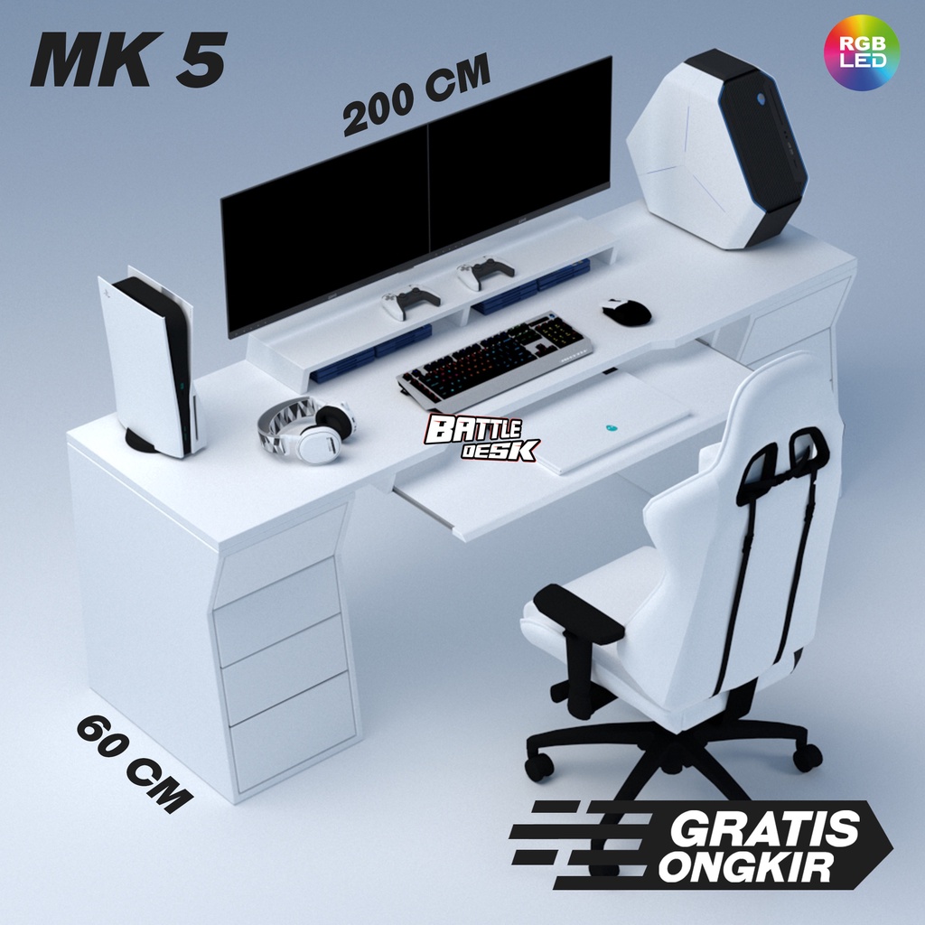 Bergaransi (GGP) Battledesk MK 5 - Meja Komputer Gaming PC Desk Desk Office Kantor RGB Murah 200x60