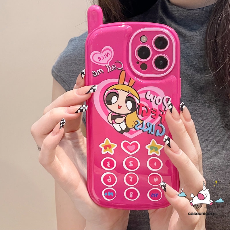 Kartun Gadis Cinta Hati Telepon Bentuk Case Kompatibel Untuk iPhone XR 11 12 13 14 Pro MAX 14 7 8 Plus X XS MAX Bantal Udara Retro Vintage Kepribadian Cellular Soft Cover