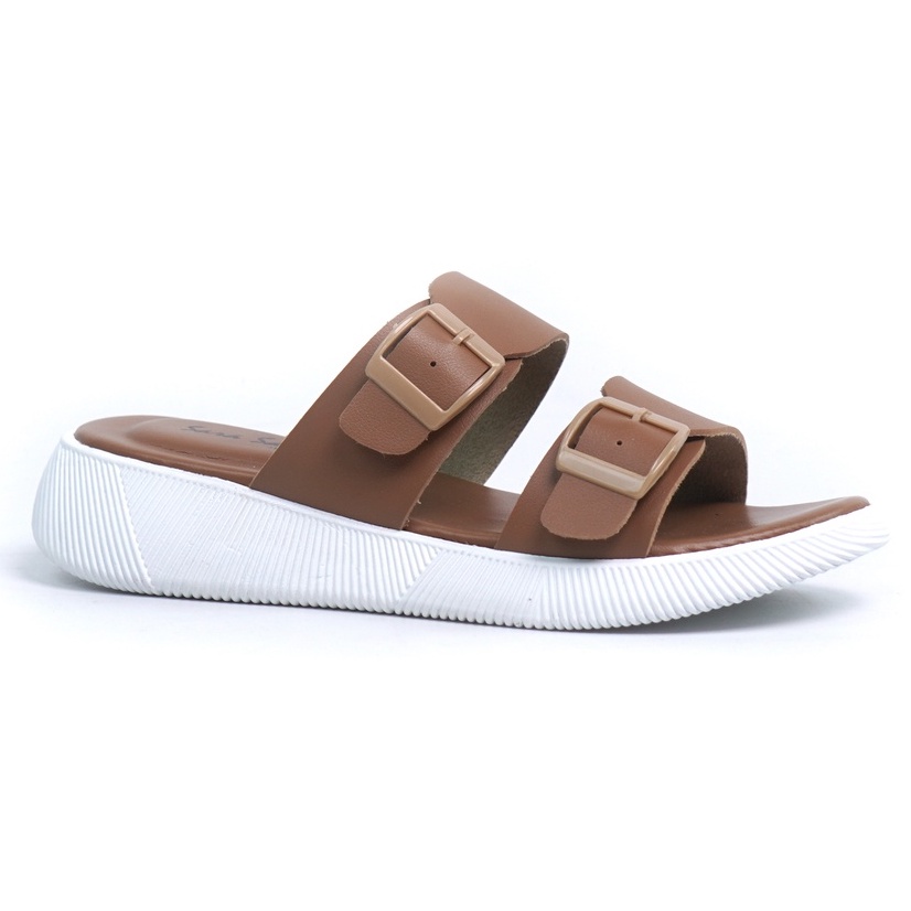 SARASARA YUK - Sandal Wanita Slop Casual Model Birken Sol Puyuh SARA SARA JEAN Sendal Selop Cewek Kulit Santai Strap Gesper Ban 2 Empuk lucu Size 36 37 38 39 40 Warna Brown Coksu Soft Soft Anti Slip Original Kekinian Terbaru Shoes ORI Mall Official Store