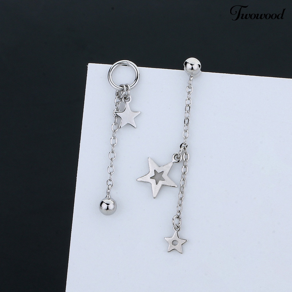 1 Pasang Anting Juntai Bentuk Bintang Asimetris Warna Solid