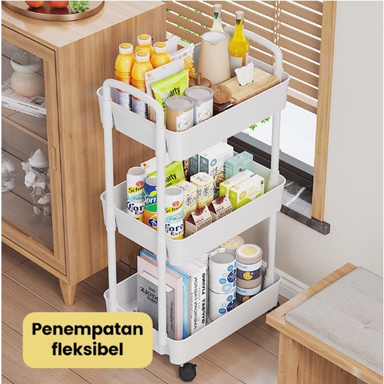 Rak Troli Susun Serbaguna Multifungsi Rak Dapur Plastik Rak Salon Rak Kamar Mandi dengan Roda dan Pegangan Tempat Penyimpanan Makan / RAK DAPUR KAMAR MANDI KOSMETIK MAKE UP MULTIFUNGSI RAK SERBAGUNA / Rak Bumbu Dapur