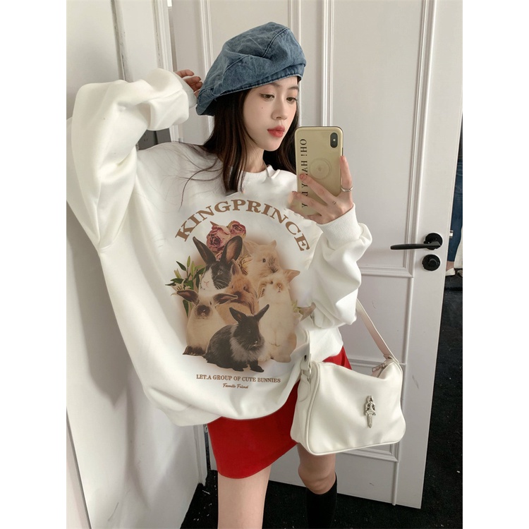 EUNII Sweater Lengan Panjang Rabbit Family Korean Style/Hoodie Oversize/Baju Wanita/Switer Wanita