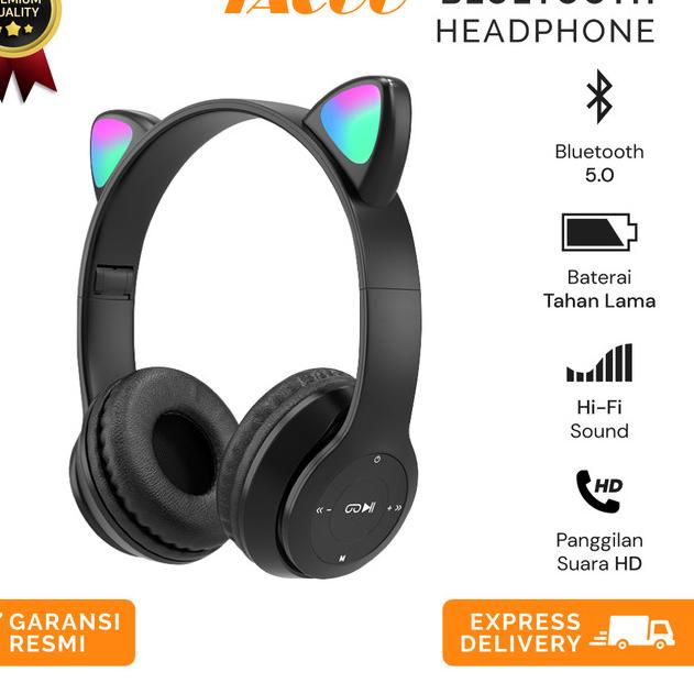 TACOO XY-205 Cat Ear Wireless Bluetooth Headset Pink/Black - Merah Muda