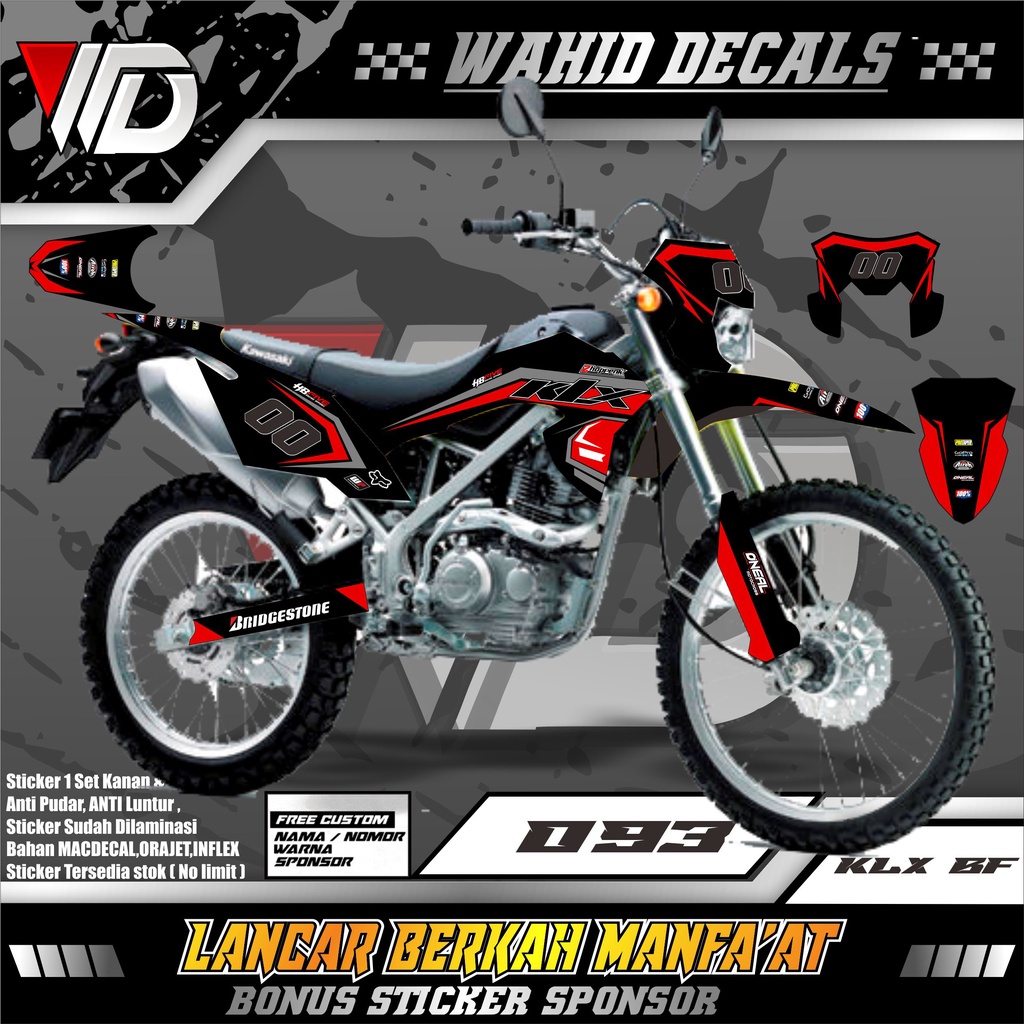 093 DECAL STIKER MOTOR KLX BF FULL BODY VARIASI HITAM WARNA KEREN