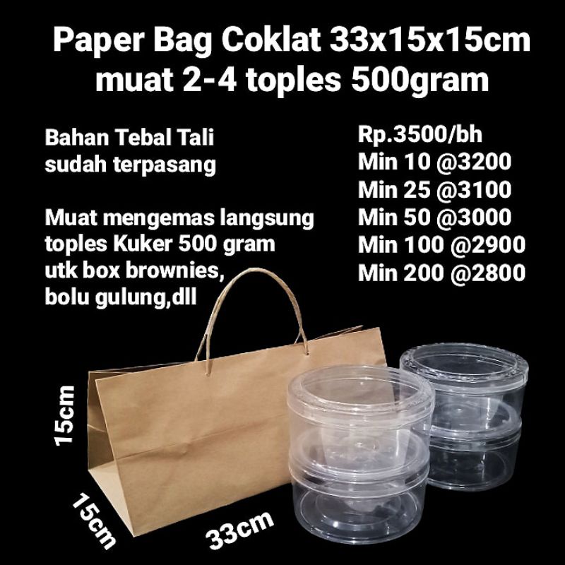 

Paper Bag Coklat 33x15x15cm muat 2 Toples 500gram