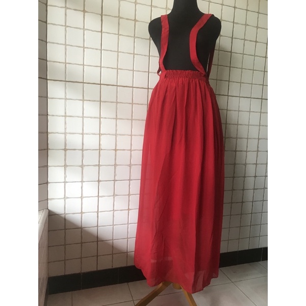 PRELOVED MURAH BISA NEGO overall rok chiffon/sifon warna bright red