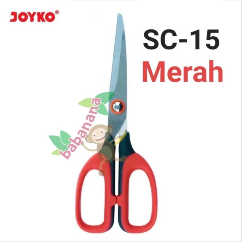 Gunting Joyko SC-15 Merah Scissors pemotong kertas Elastic Handle