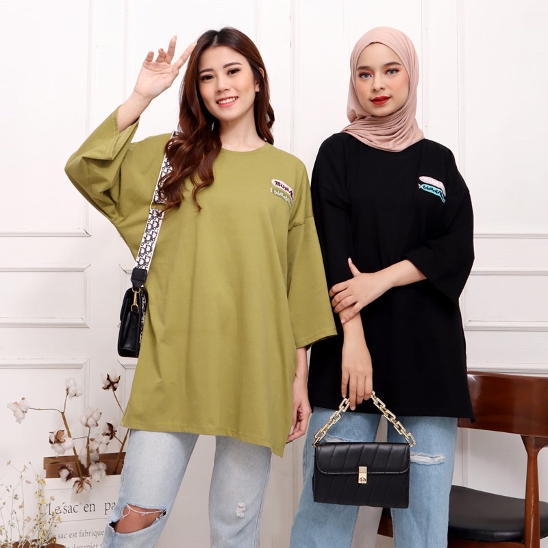 KAOS OVERSIZED BORDIR MASYAALLAH SLIT DAILY TOP JUMBO XXL BASIC POLOS LENGAN 7/8 COTTON COMBED 30S