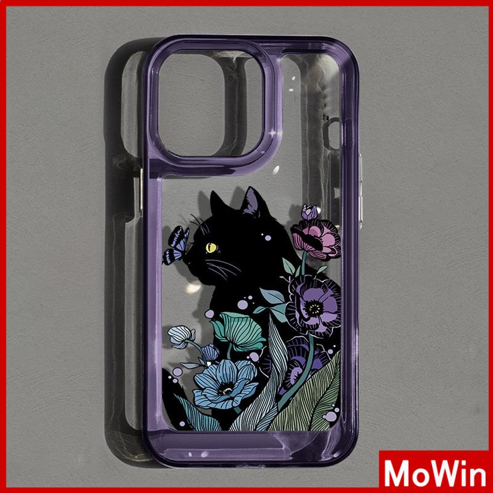 For iPhone 14 Pro Max iPhone Case High Clear Acrylic Hard Case Plating Buttons Shockproof Dark Purple Cat Compatible For iPhone 13 Pro max 12 Pro Max 11 xr 7plus 6splus 8plus