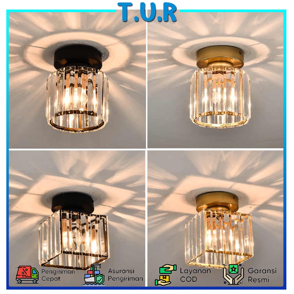 kualitas tinggi Lampu kristal plafon rumah Minimalis emas Lampu Plafon Gantung Kristal  ruang tamu lorong kamar tidur lampu hias Kotak  Bulat