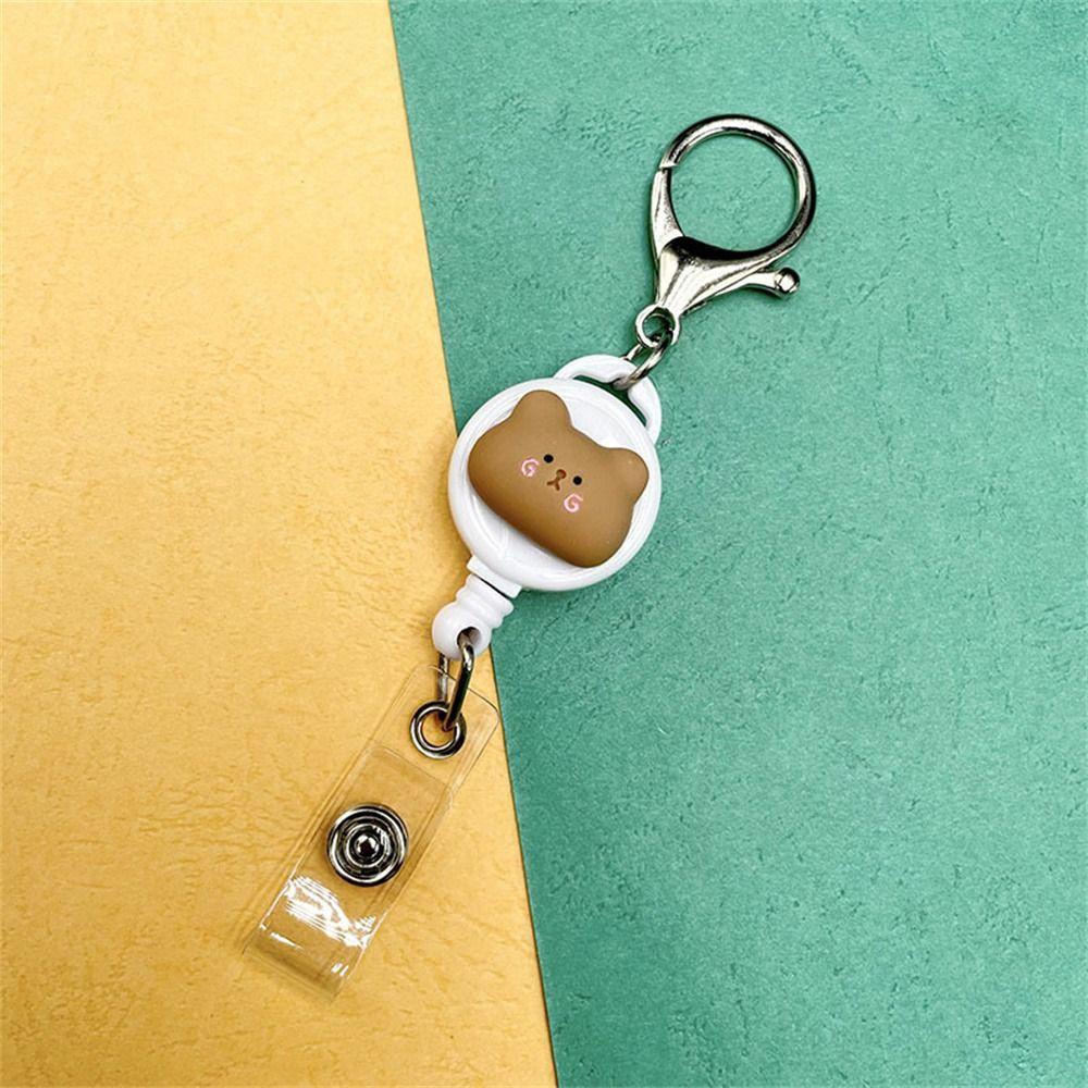 [Elegan] Retractable Badge Reel Lucu Siswa Kunci Lanyard Hewan Kerja Kartu Klip Beruang Nama Card Holder