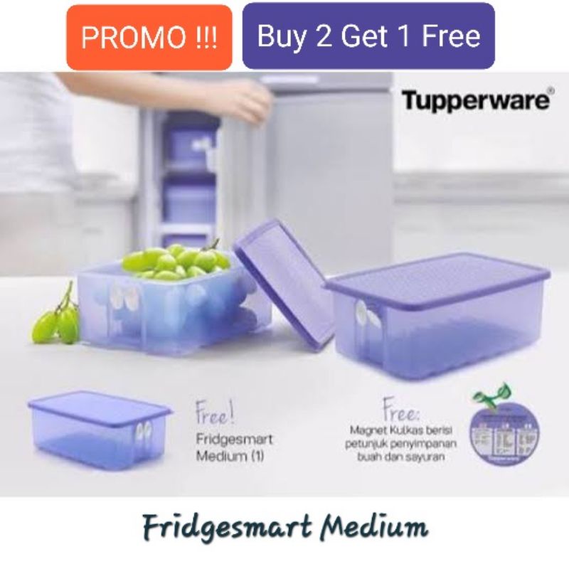 PROMO BUY 2 GET 1 FREE  Tupperware Fridgesmart Medium (3 Pcs) - Purple // Wadah Tempat Sayur & Buah 