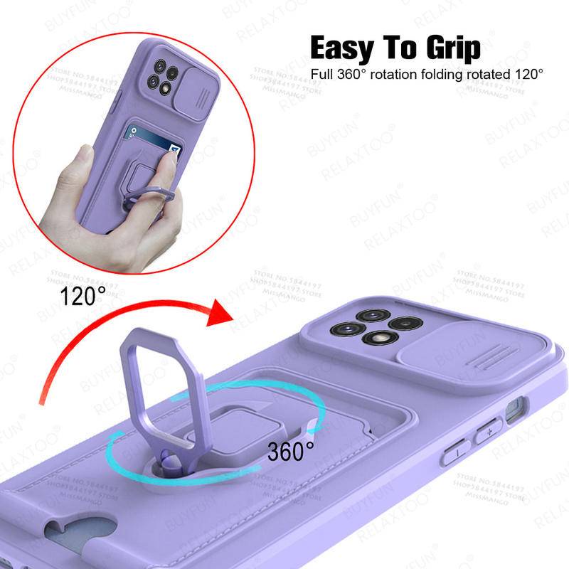 Case Pelindung Lensa Kamera Dengan Slot Kartu Magnetik Untuk Samsung Galaxy A22 4G 5G