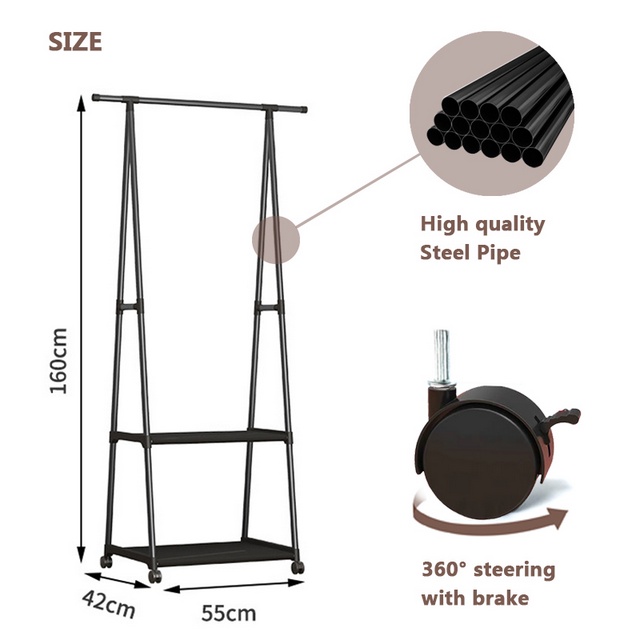 Stand Hanger Triangle Rak Gantung Ukuran 56 x 45 x 160 cm Ada Roda