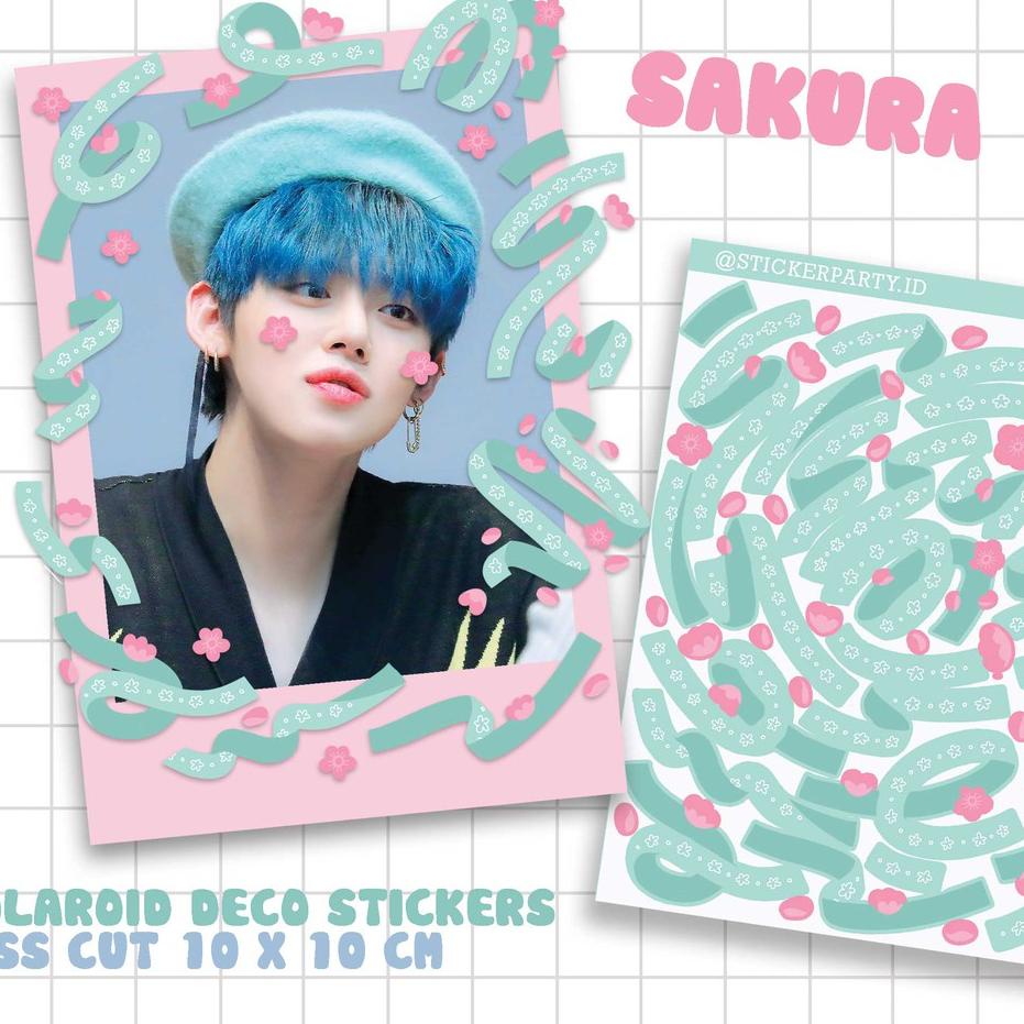 

ㄹ [Sticker Party] Stiker Polaroid Deco Polco Sakura Ribbon Pita Confetti Pastel 10x10 Top Loader Kpop つ