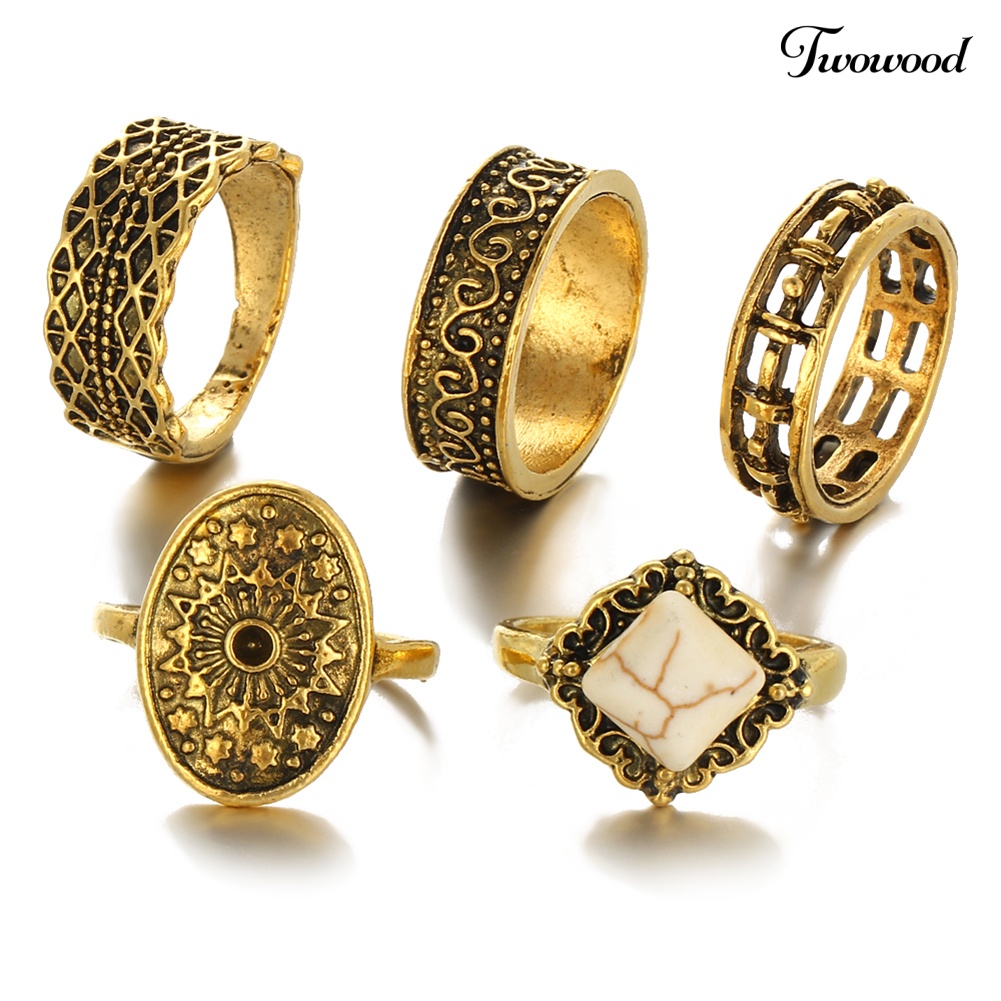 5pcs / Set Cincin Knuckle Midi Warna Emas Gaya Vintage Untuk Wanita