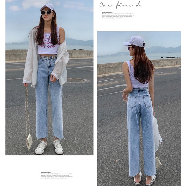 Highwaist Loose Celana Wanita Jeans /Celana Kulot Jeans /Panjang Jeans 90cm / Rawis Jeans