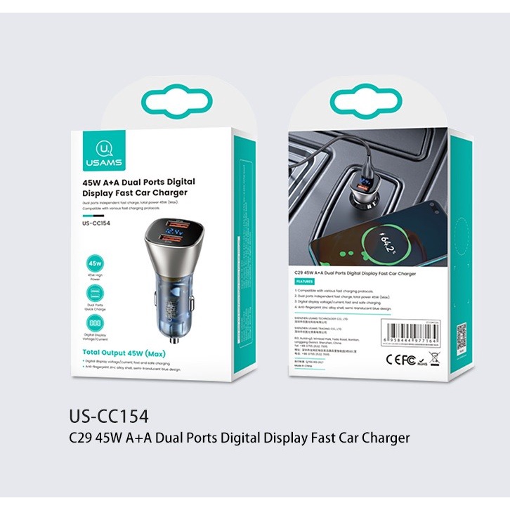 Car Charger Usams CC154 Charger Mobil Dual Port 45W Fast Charger