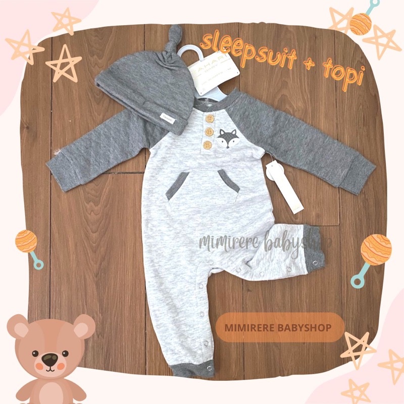 Catell Love TAHARI Baby Sleepsuit &amp; Hat | Baju Tidur Bayi Sleep suit Buka Kaki