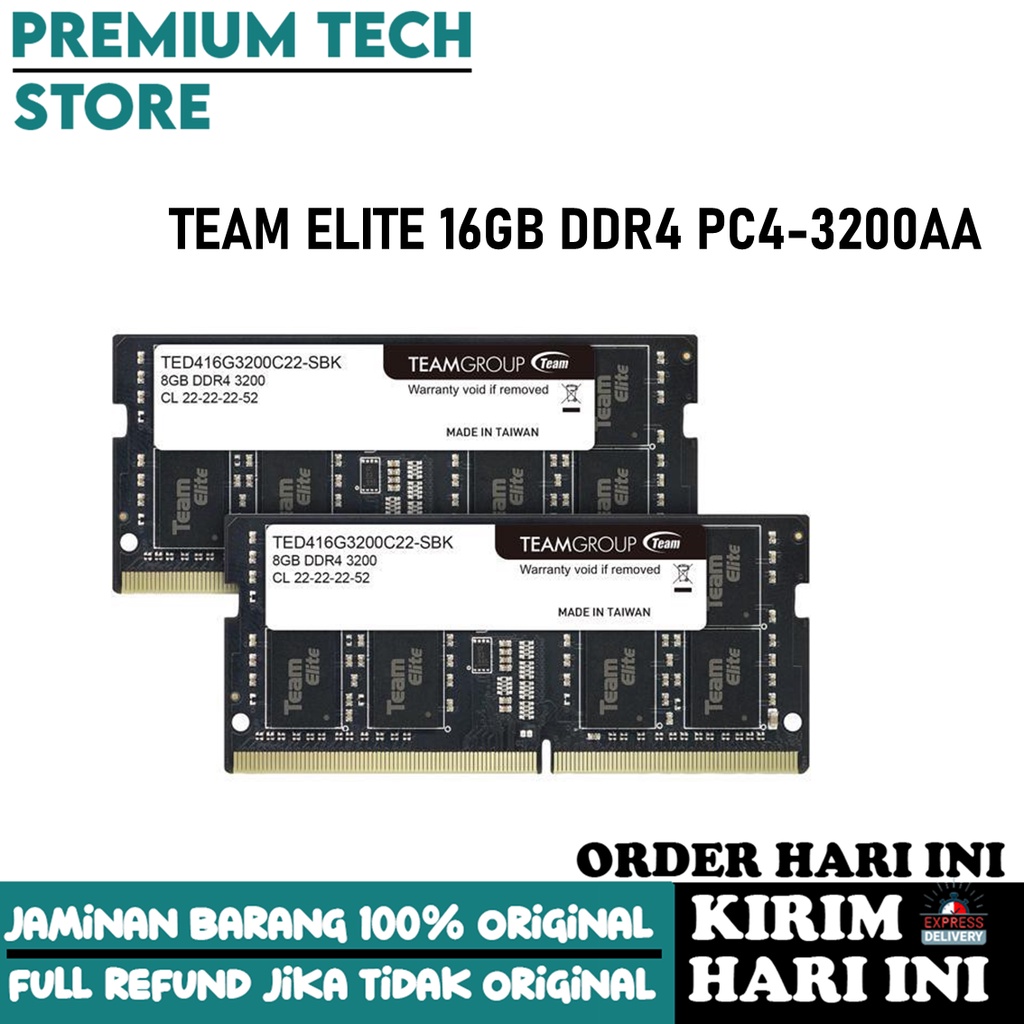 TEAM ELITE 16GB DDR4-3200-TED416G3200C22-SBK RAM SODIM
