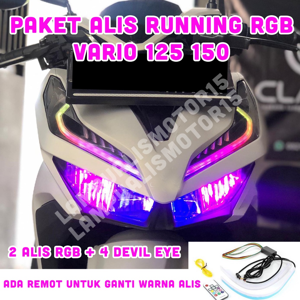 LAMPU ALIS RGB VARIO 125 150 LAMPU ALIS RUNNING VARIASI LAMPU HEADLAMP TIDAK BERBINTIK HARGA SEPAKET