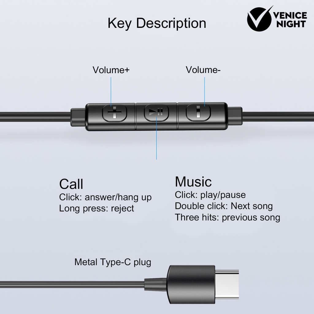 (VNEP) (Berkabel) TC-1 Earbud dengan Mic Stereo Sound TPE Noise Isolation Earphone untuk Panggilan Suara